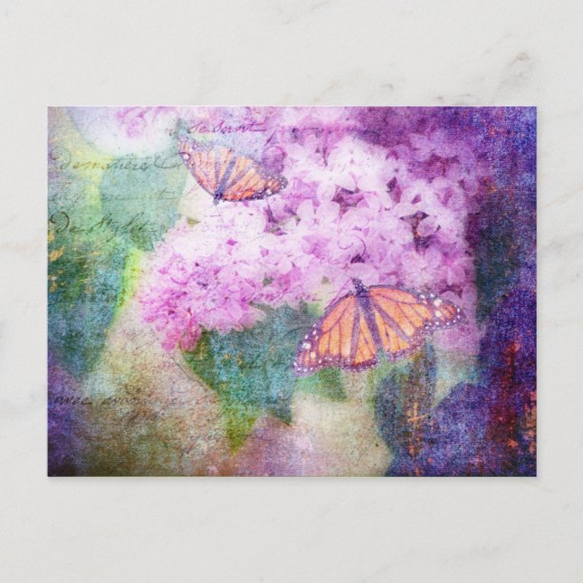 Textured Lilacs & Butterflies Postcard (Front)