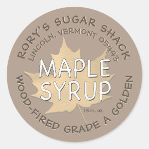Textured Maple Leaf on Brown Maple Syrup Label