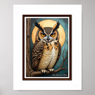 Textured Mixed Media Owl Art Folk Art Bird Wall Poster