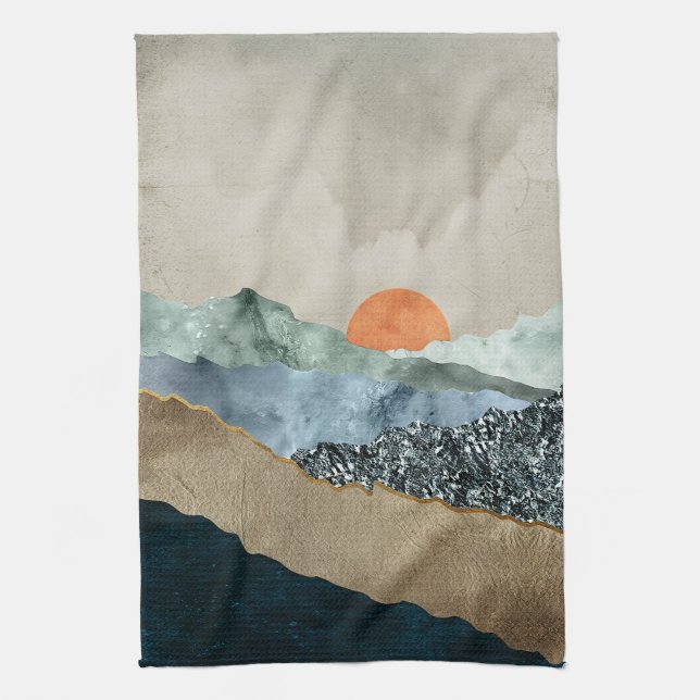 Textured Mountain Layers with Sunset Glow Kitchen Towel (Vertical)
