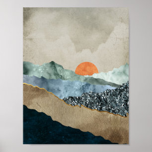 Textured Mountain Layers with Sunset Glow Poster