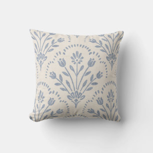 Textured Muted Blue Floral Scallop Pattern Throw Pillow