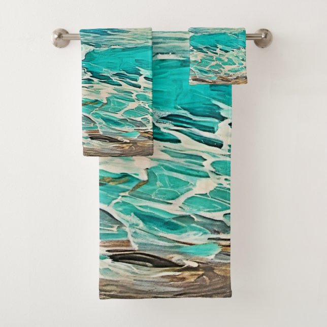 Textured Ocean View Design Bath Towel Set (Insitu)