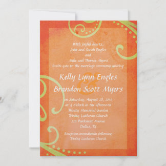 Textured Orange with Green Swirls Wedding Invite