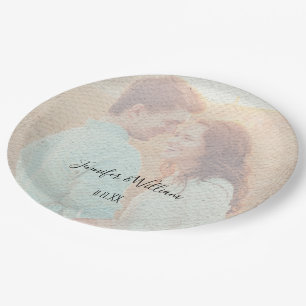 Textured Overlay Faded Photo Personalized Wedding Paper Plate
