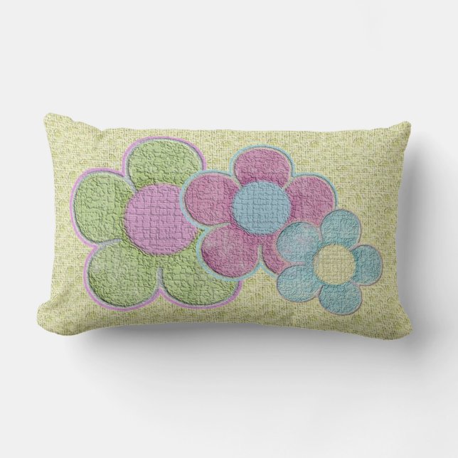 Textured Pastel Flowers Lumbar Pillow (Front)