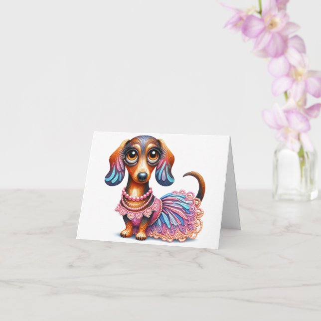 Textured Pastel Painted Dachshund Download Card (Orchid)