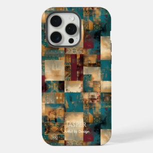 Textured Patchwork Charm – Rustic Artful Design iPhone 15 Pro Max Case