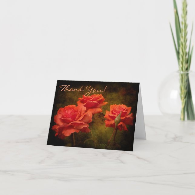 Textured Peach Coloured Roses Note Card (Front)