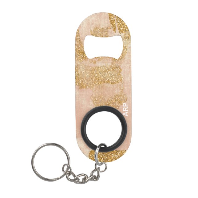 *~* Textured Pink Gold Glitter Golden Distressed Keychain Bottle Opener (Front)