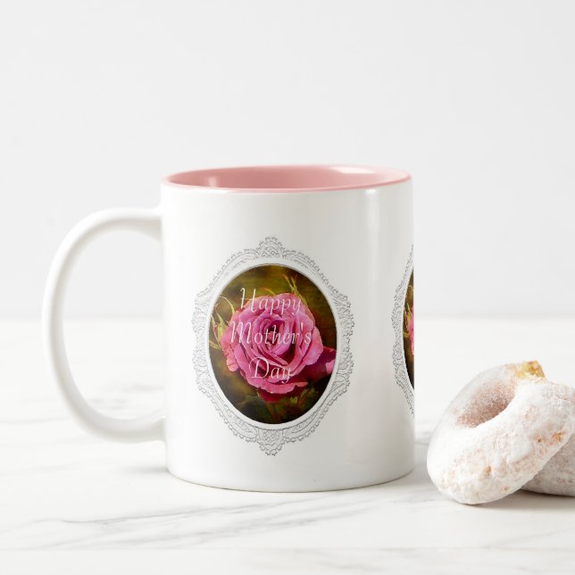 Textured Pink Rose Mother's Day Mug (With Donut)