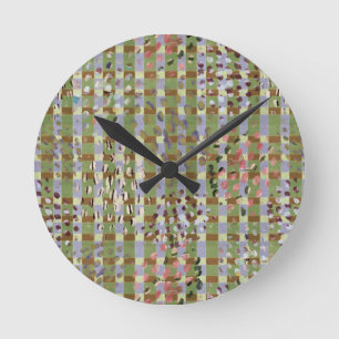 Textured Pointillism Grid Pattern Artwork Round Clock