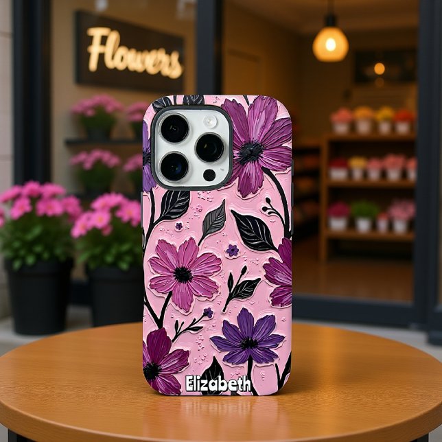Textured Purple Flowers on Pink Case-Mate iPhone Case (Creator Uploaded)