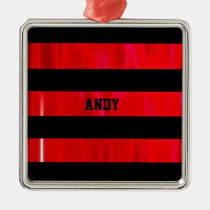 Textured red and black stripes metal ornament
