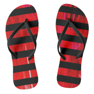 Textured red and black stripes patterned flip flops