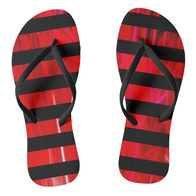 Textured red and black stripes patterned flip flops (Footbed)