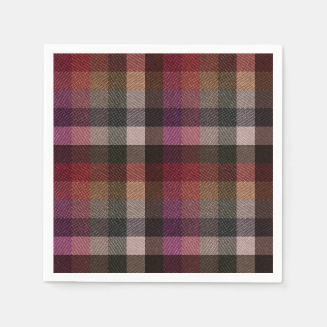 Textured red, gray, raspberry checkered. napkin (Front)