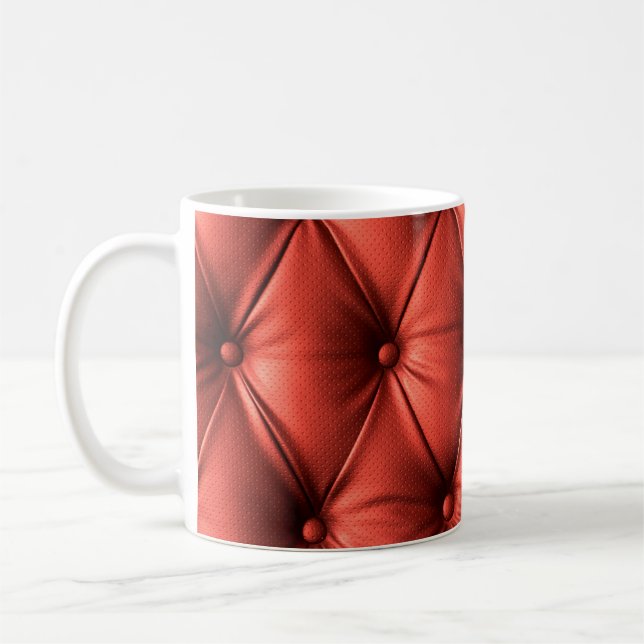 Textured Red Leather: Detailed Material Close-Up Coffee Mug (Left)