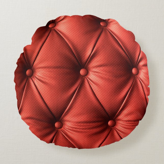 Textured Red Leather: Detailed Material Close-Up Round Pillow (Front)