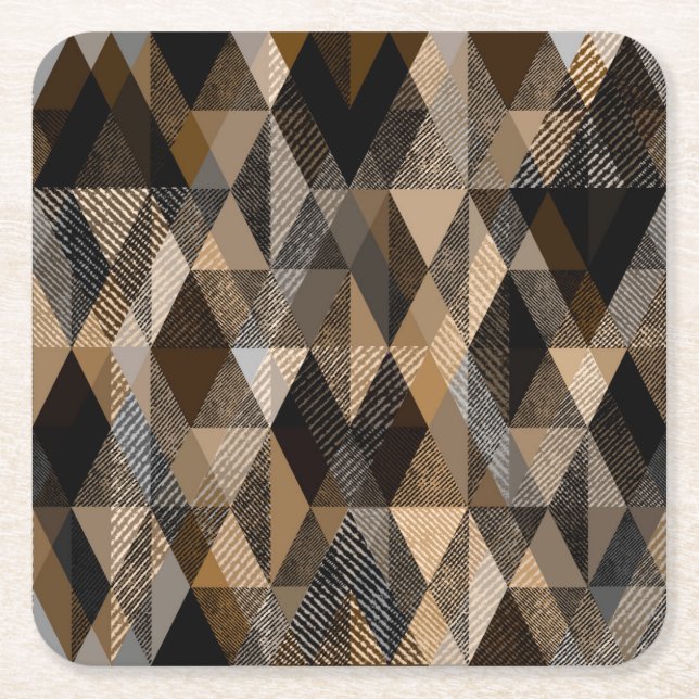 Textured rhombic brown with beige  square paper coaster (Front)
