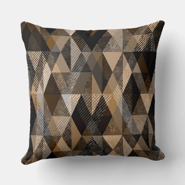 Textured rhombic brown with beige throw pillow (Back)