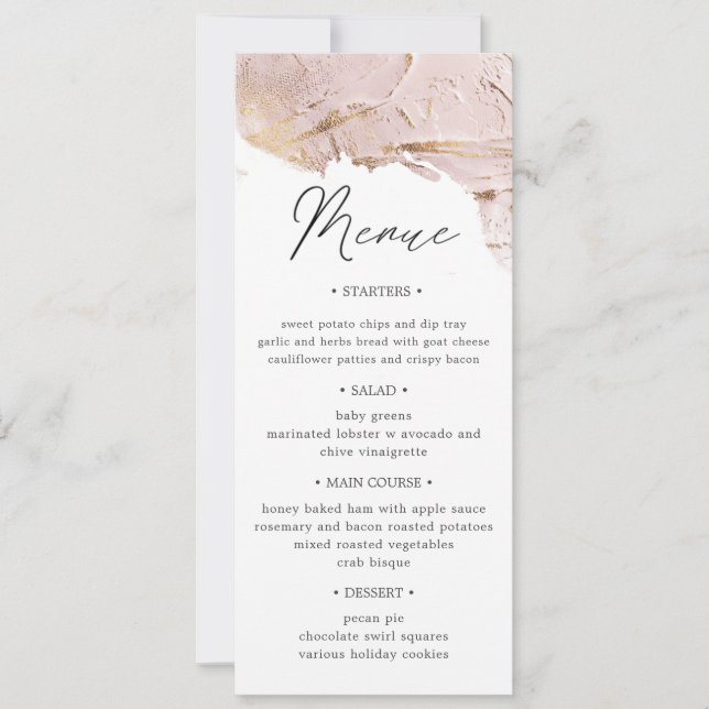 textured rose gold Wedding Dinner Menu Invitation (Front)