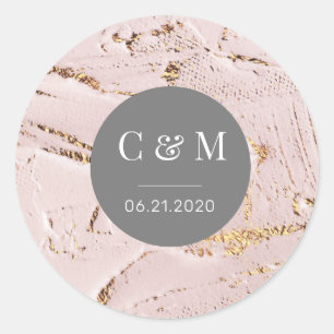 textured rose gold wedding  monogram classic round sticker
