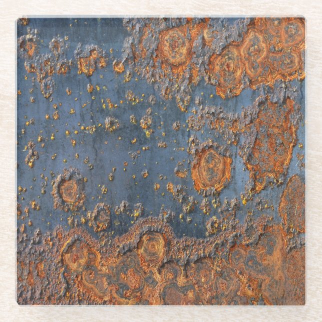 Textured rusted metal background. glass coaster (Front)
