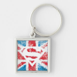 Textured S-Shield Over Flag Keychain
