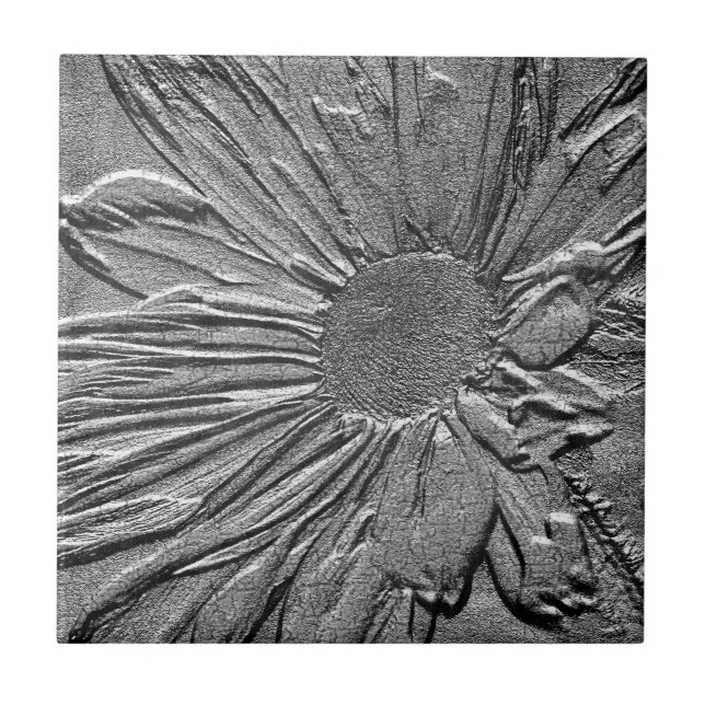 Textured Silver Daisy Floral Art Tile (Front)