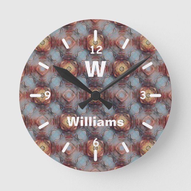 Textured Stone Abstract Modern Pattern Monogram Round Clock (Front)