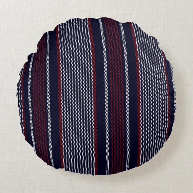 Textured stripe seamless pattern with navy blue, r round pillow (Front)