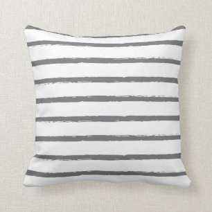 Textured Stripes Lines Slate Grey White Modern Throw Pillow