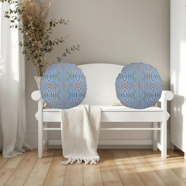 Textured, symmetrical blue and gold zebra pattern round pillow (Creator Uploaded)