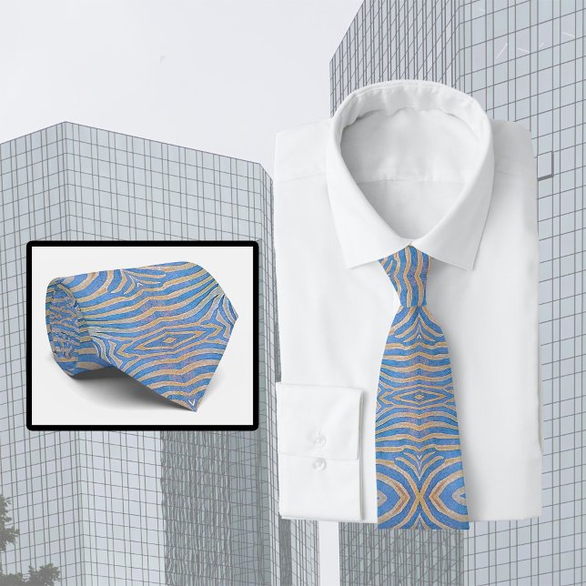 Textured, symmetrical blue and gold zebra patterns tie (Creator Uploaded)