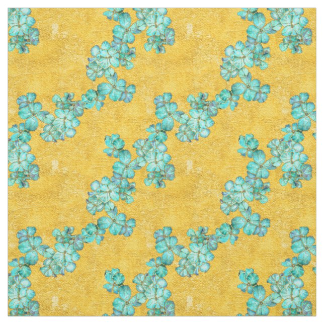 Textured Teal and Golden floral pattern Fabric (Swatch)