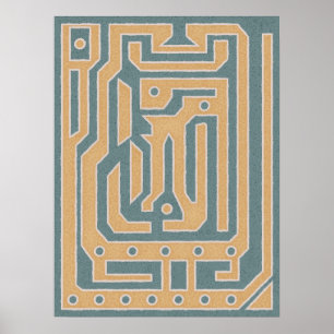 Textured Teal Beige Abstract Maze Art Design Poster