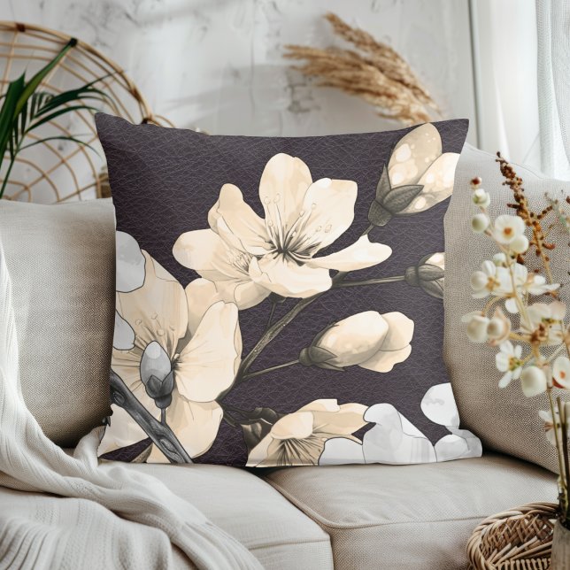 Textured Tranquillity: Cherry Blossom Serenade Throw Pillow (Creator Uploaded)