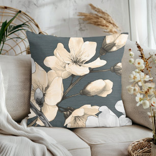 Textured Tranquillity Pastel Cherry Blossom  Throw Pillow