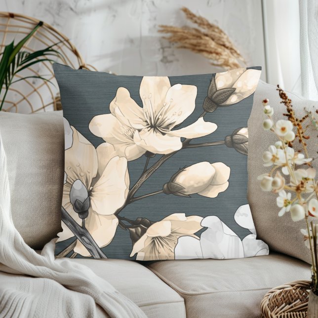 Textured Tranquillity Pastel Cherry Blossom  Throw Pillow (Creator Uploaded)