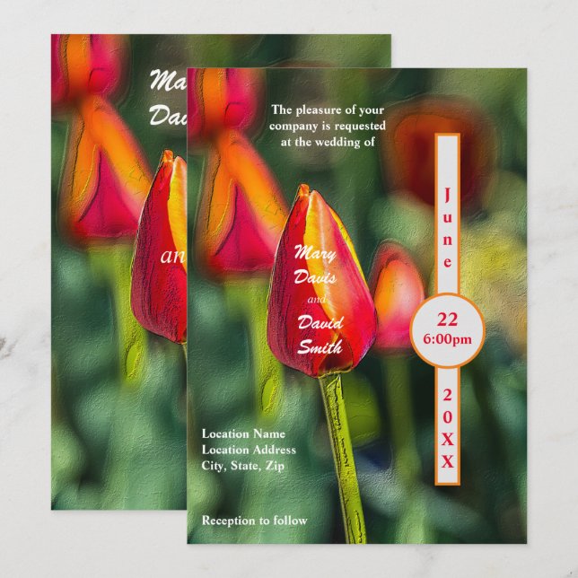 Textured Tulip Garden Wedding Invitation (Front/Back)