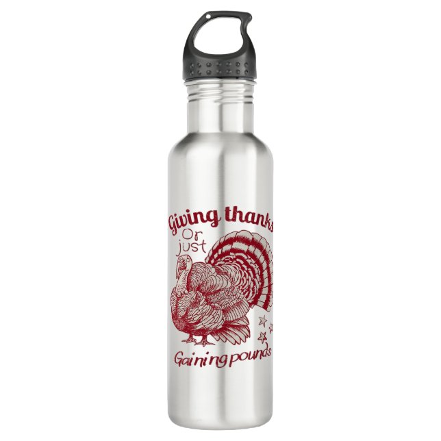 Textured Turkey Drawing in Rich Red Sepia on Pale  710 Ml Water Bottle (Front)