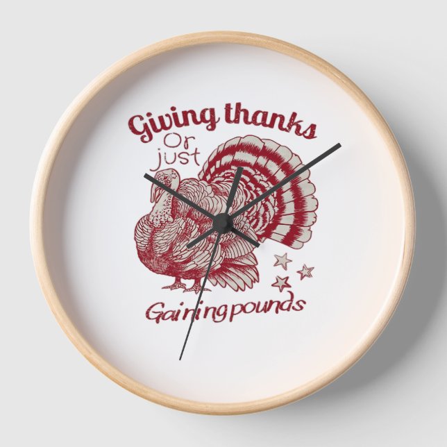 Textured Turkey Drawing in Rich Red Sepia on Pale  Clock (Front)