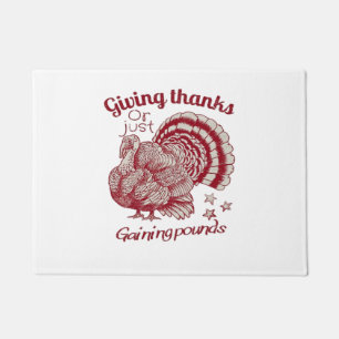 Textured Turkey Drawing in Rich Red Sepia on Pale  Doormat