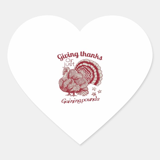 Textured Turkey Drawing in Rich Red Sepia on Pale  Heart Sticker (Front)