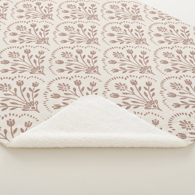 Textured Warm Brown Floral Scallop Pattern Sherpa Blanket (3/4)