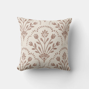 Textured Warm Brown Floral Scallop Pattern Throw Pillow