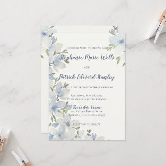 Textured Watercolor Floral in Blue and Green Invitation