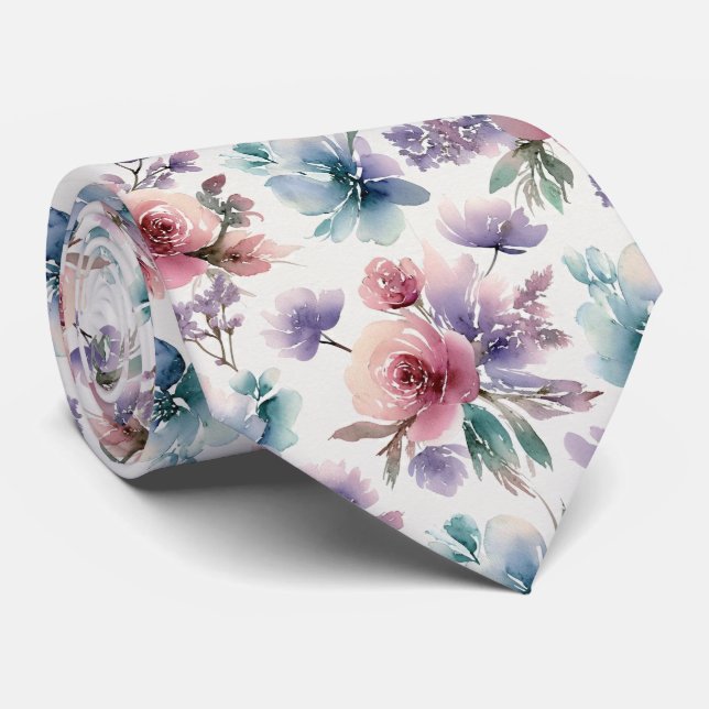 Textured Watercolor Gradient Floral Pattern Tie (Rolled)