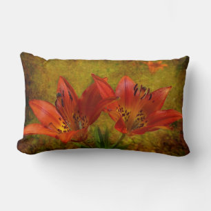 Textured Western Red Prairie Lily Icon Lumbar Pillow